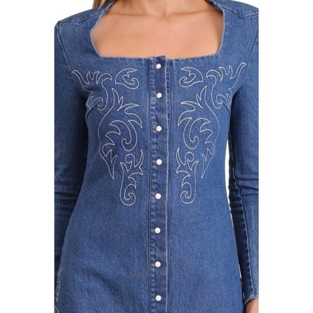 Western Embroidery Avec LesFilles Long Sleeve Denim Minidress PROVENCE WSH 6 NWT - Picture 4 of 14